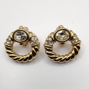 Swarovski Clip Earrings Gold Tone and Clear Crystals
